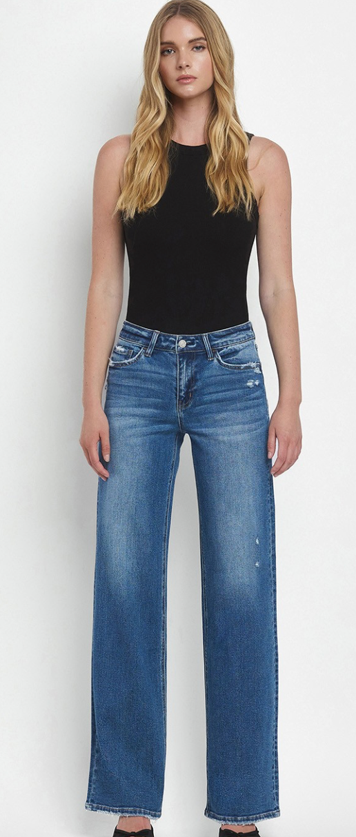 Mid Rise Full Length Wide Leg Jeans