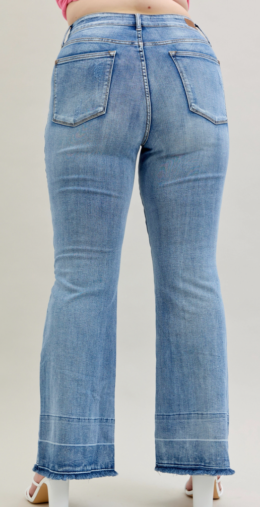 High Waisted Tummy Control Released Hem Flare Jeans