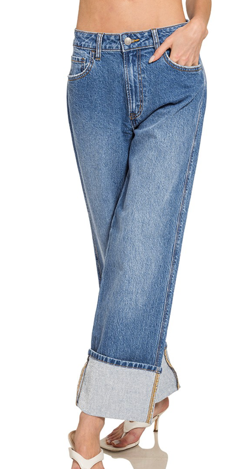 High Rise Cuffed Wide Leg Jeans