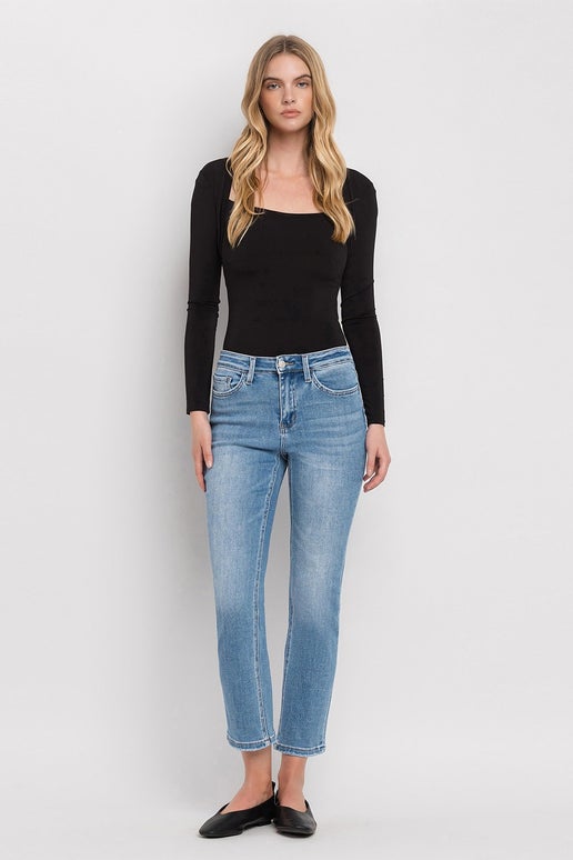 High Rise Cropped Slim Straight Jeans