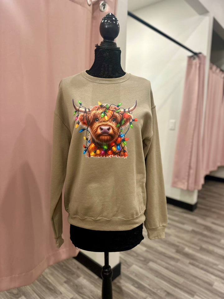 Christmas Light Cow Crewneck