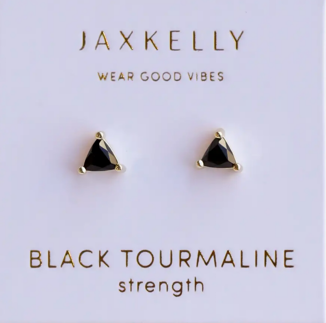 Mini Energy Gem Black Tourmaline Gold Earrings