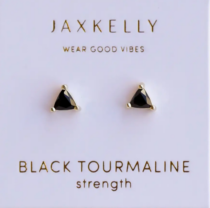 Mini Energy Gem Black Tourmaline Gold Earrings