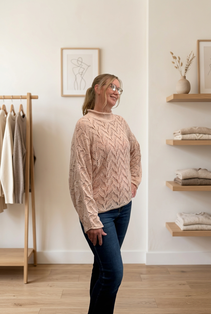 Blush Batwing Sleeve Pointelle Sweater in Taupe