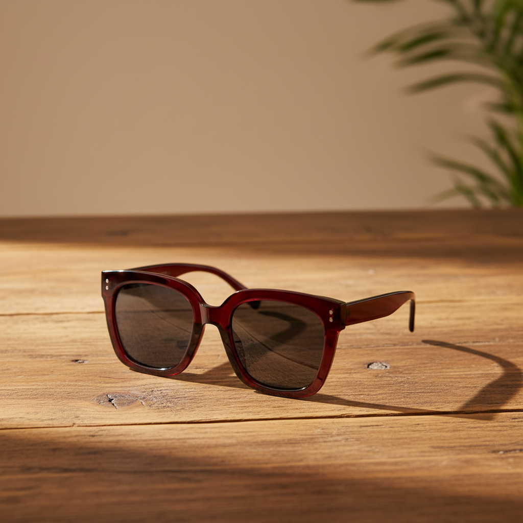Simple oversized rounded square sunglasses on rustic wooden table – Elle & Beck's Lifestyle Boutique