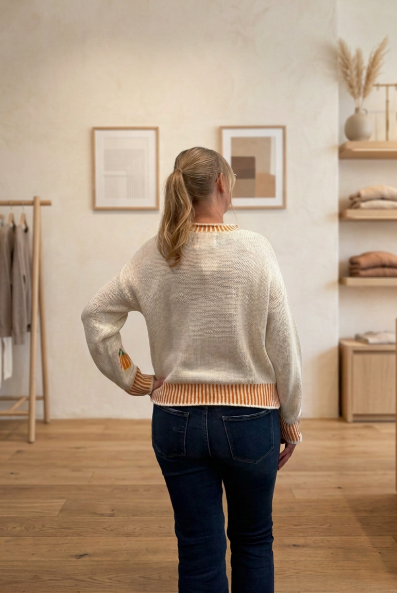 Pumpkin Pattern Cozy Ribbed Neck Sweater