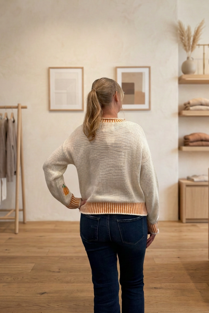 Pumpkin Pattern Cozy Ribbed Neck Sweater