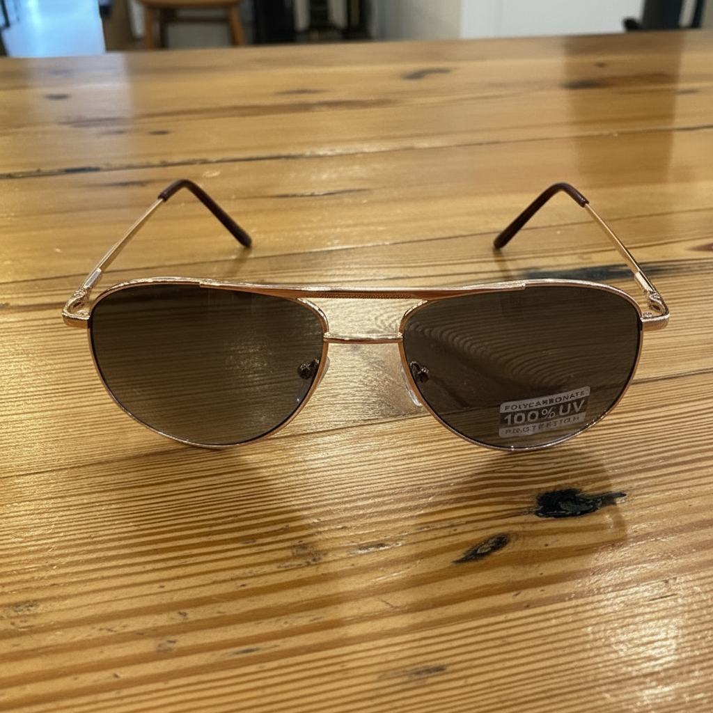 Gradient lens aviator sunglasses styled on wooden table – Elle &amp; Beck&
