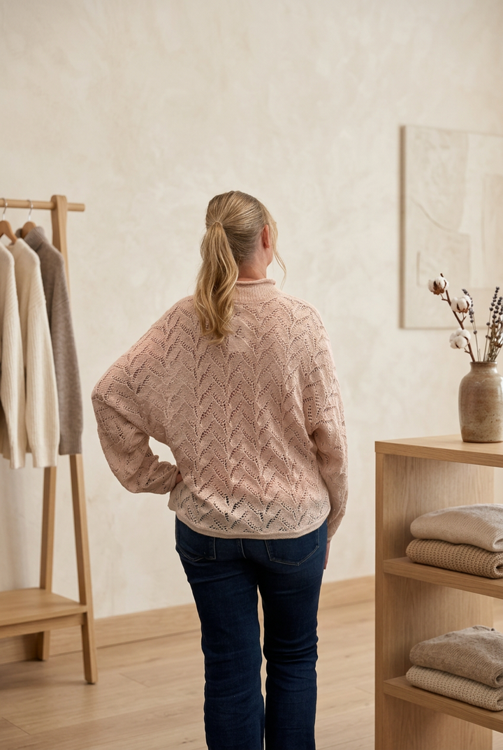 Blush Batwing Sleeve Pointelle Sweater in Taupe