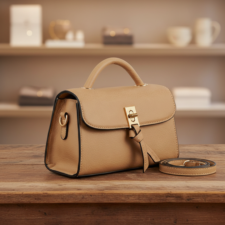 Top Handle Satchel Crossbody Bag on wooden table - view 1