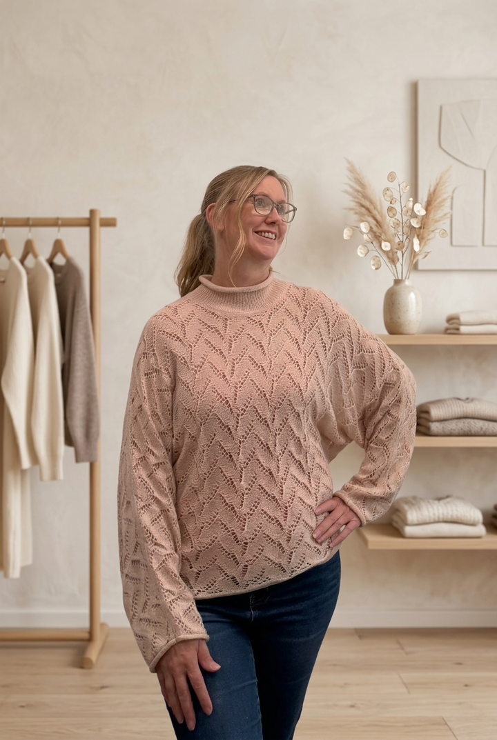 Blush Batwing Sleeve Pointelle Sweater in Taupe