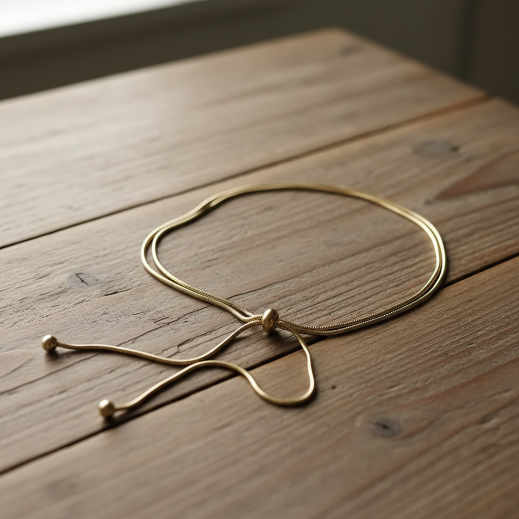 3-in-1 Adjustable Gold Necklace on a wooden table