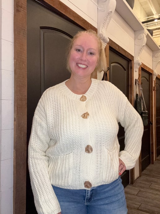 Solid Sweater Cardigan With Front Pocket