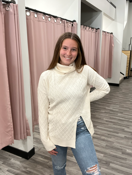 Cream Cable Knit Turtle Neck Sweater