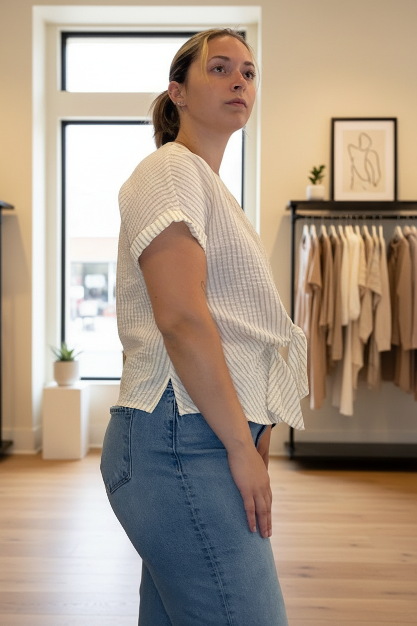 Ivory Striped Tie-Front Blouse - Side