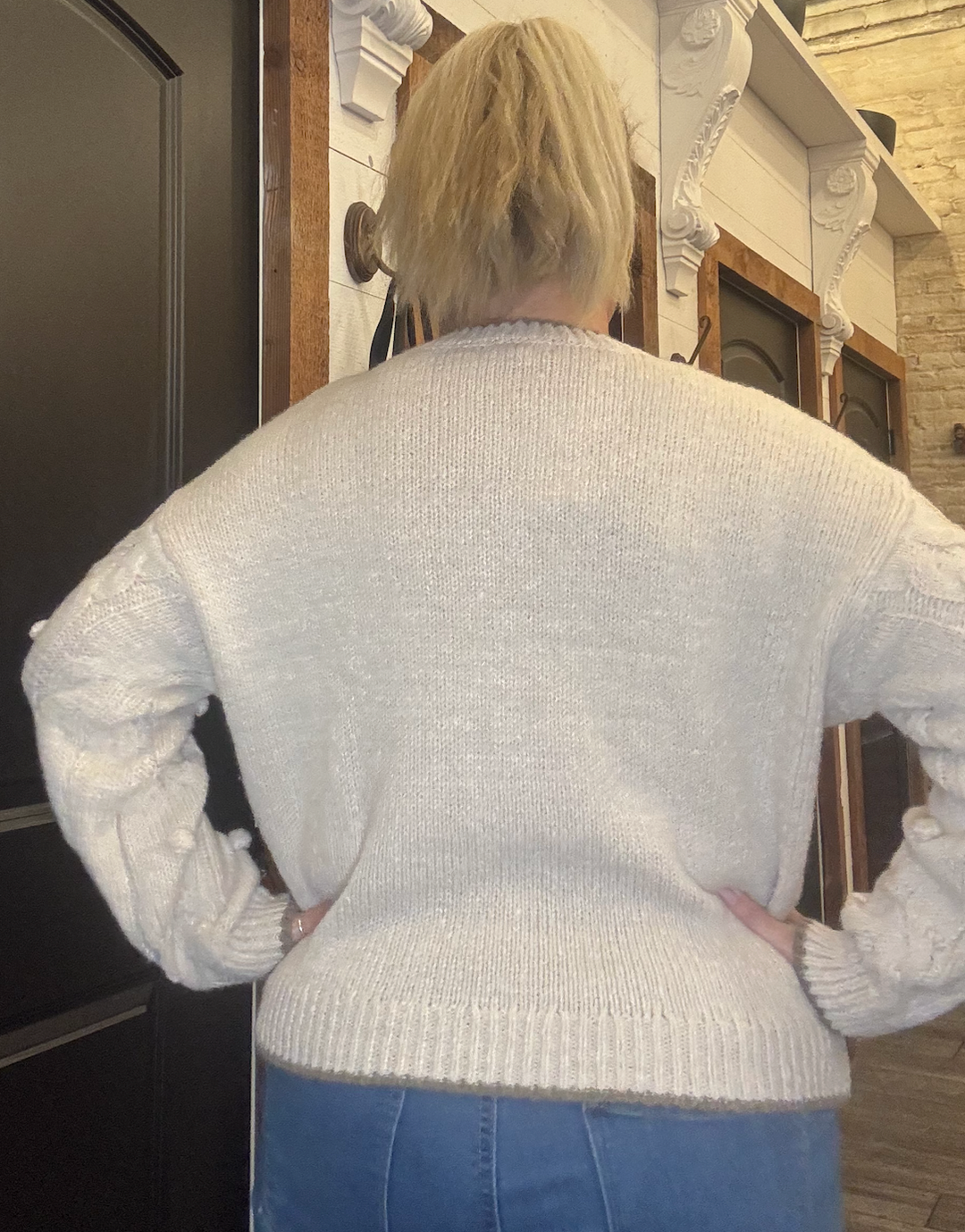 Pom Pom Detail Cable Knit Pullover Knit Sweater