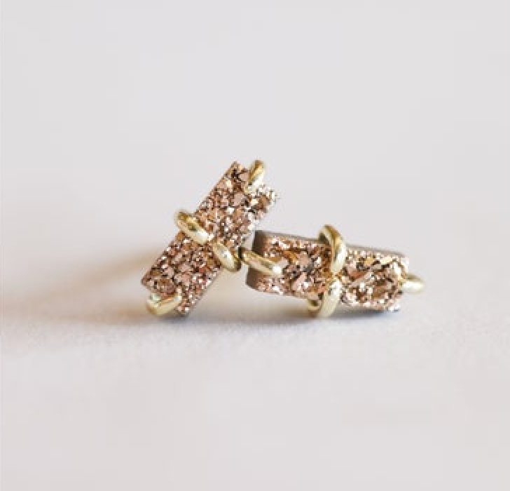 Rose Gold Druzy Bar Stud