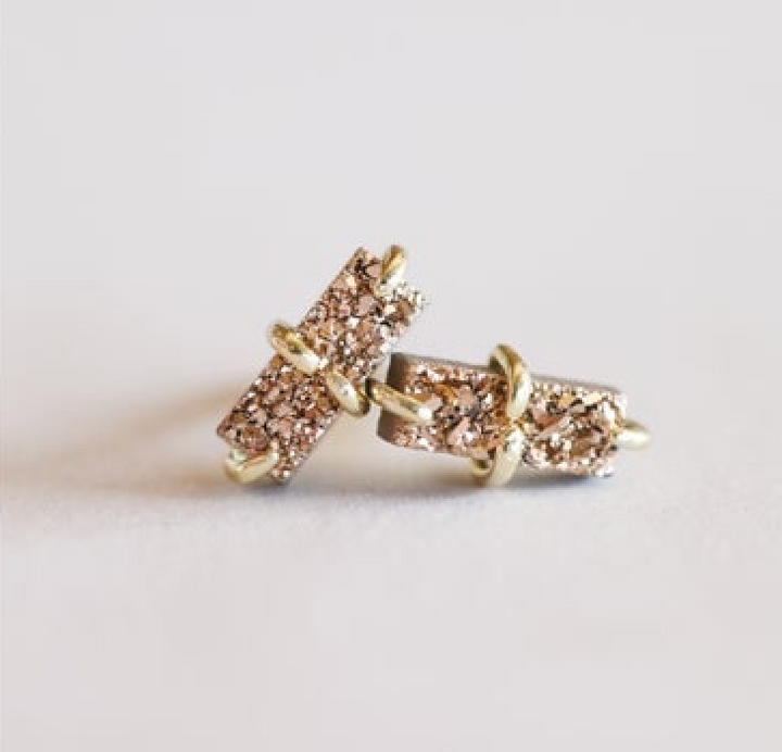 Rose Gold Druzy Bar Stud