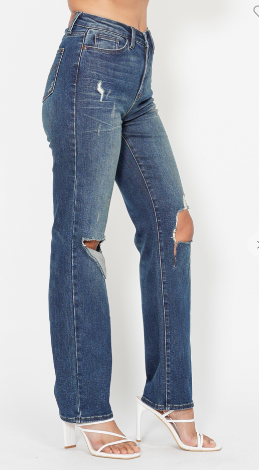 High Waisted Ripped Knee Dad Jean
