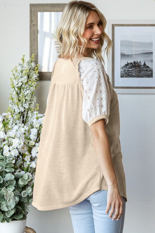 Lace Contrasting Beige Top