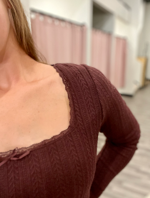 Lace Edge Square Neck Knit Top