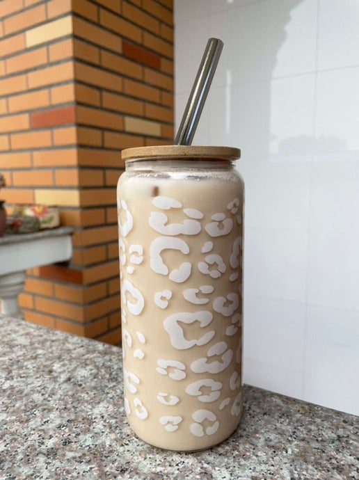 Glass Cold Coffee Tumbler White Leopard