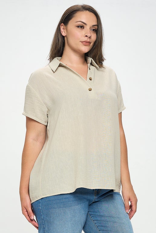 Button Placket Drop Shoulder Shirt