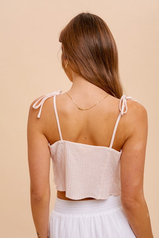Beige Shoulder Tie Strap Crop Top