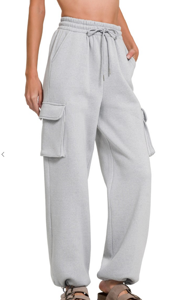 Fleece Cargo Wide Leg Sweatpants