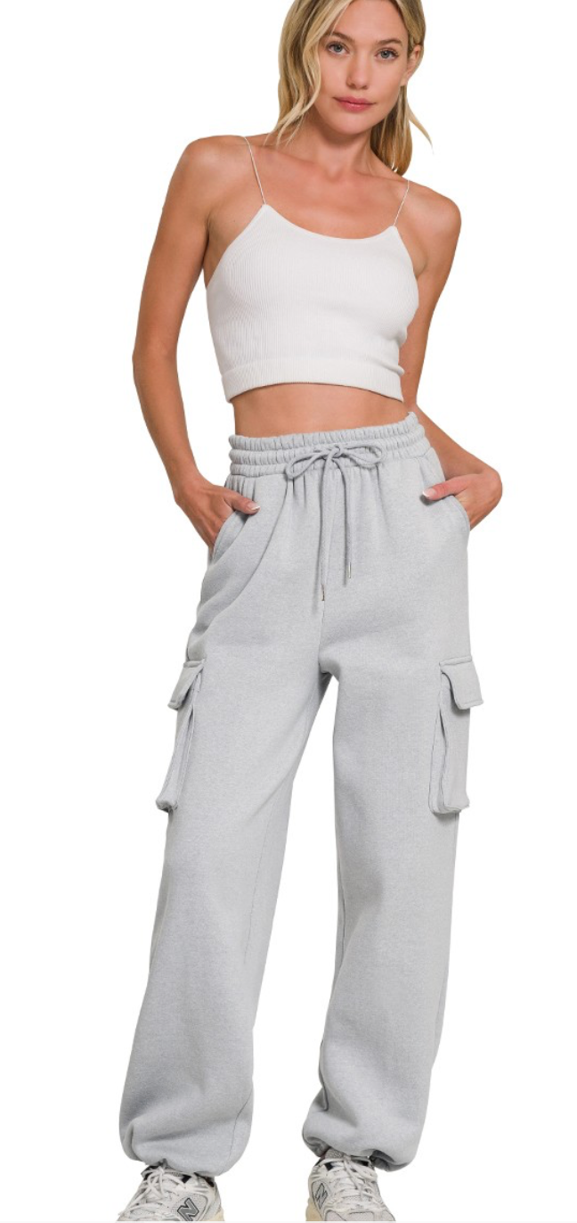 Fleece Cargo Wide Leg Sweatpants