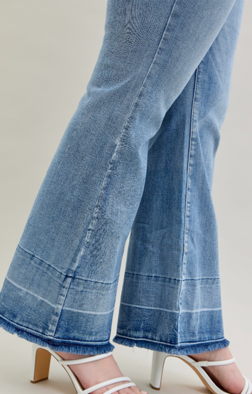 High Waisted Tummy Control Released Hem Flare Jeans