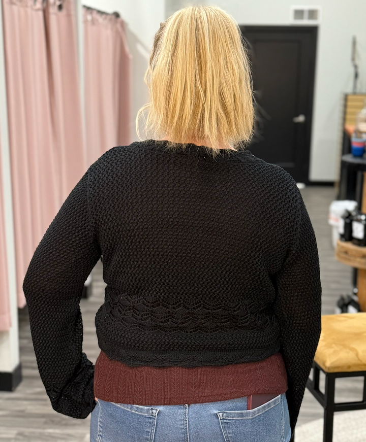 Boho Crochet Tie-Front Cropped Sweater