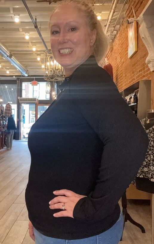 Henley Collar Ribbed Long Sleeve Knit Top