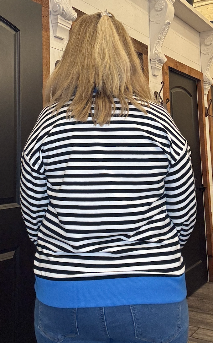 V-notched Neckline Stripe Sweatshirt