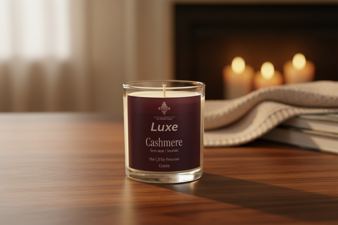 Luxe Cashmere Candle on Wood Surface