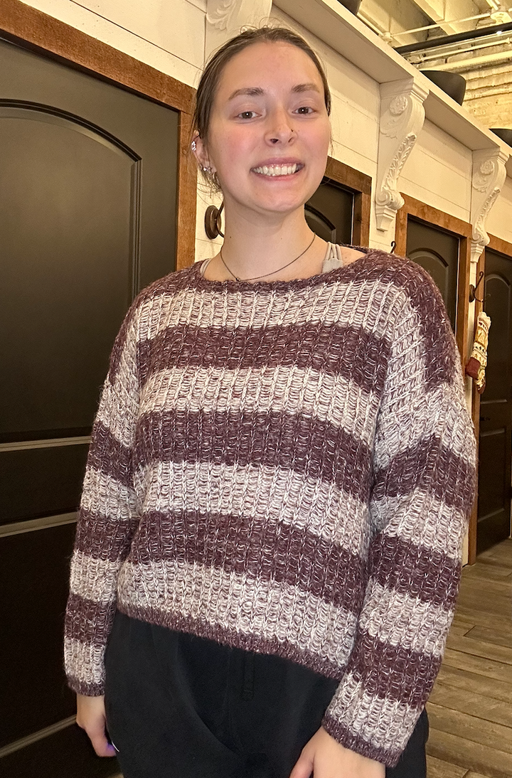 Horizontal Stripes Knit Textured Sweater