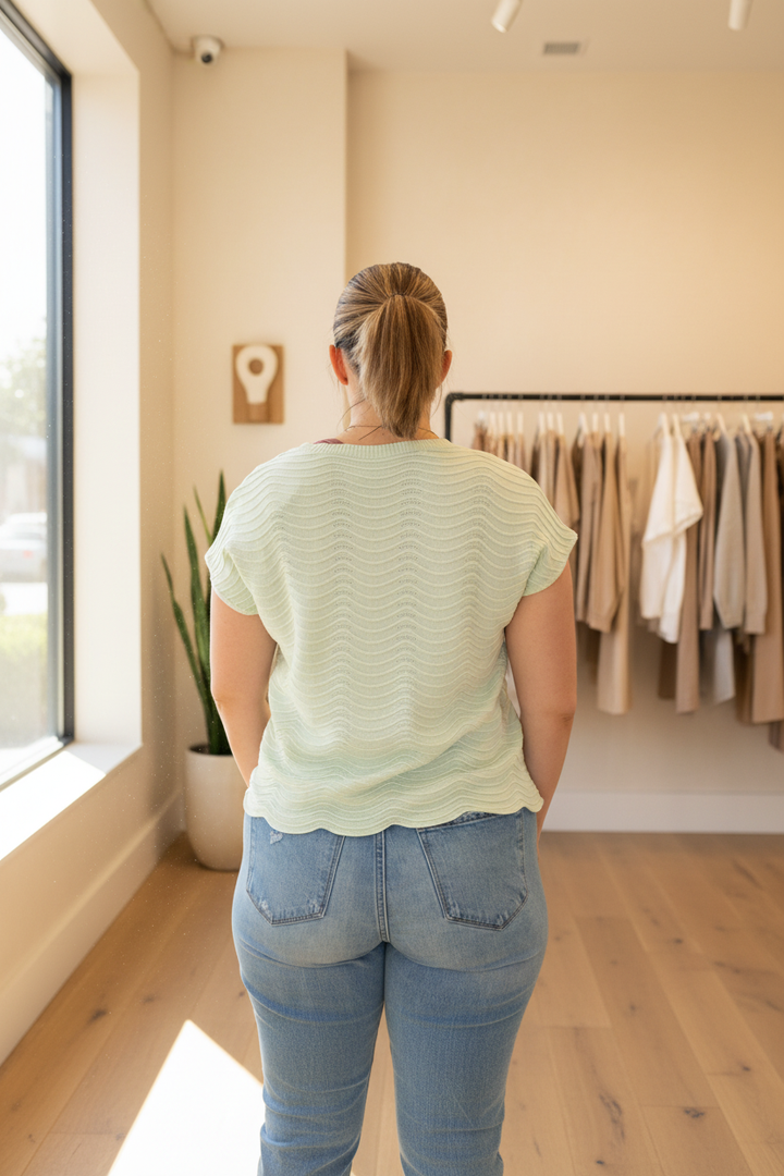 Mint Scallop Knit Top - Back