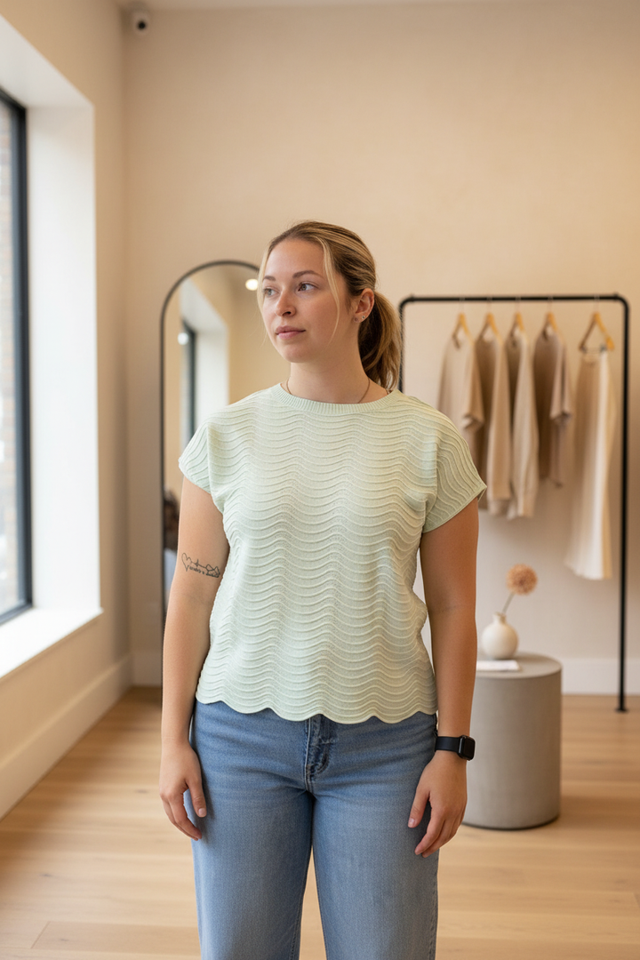 Mint Scallop Knit Top - Front