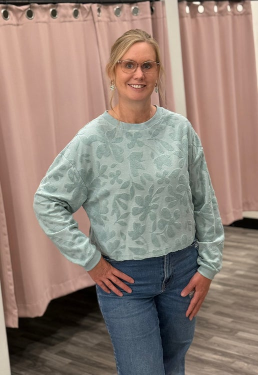 Mint Floral Textured Pullover