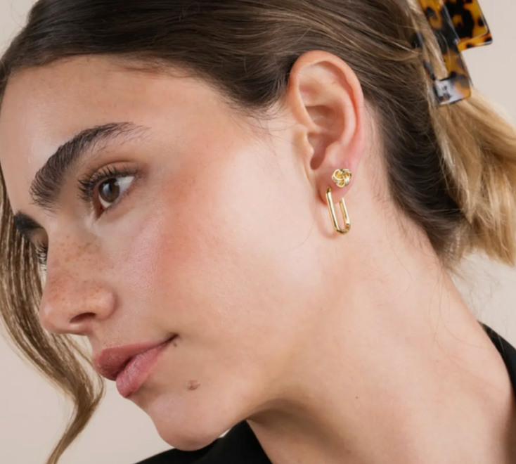 Gold Large Rectangle Hoop Earrings | Modern Statement Hoops