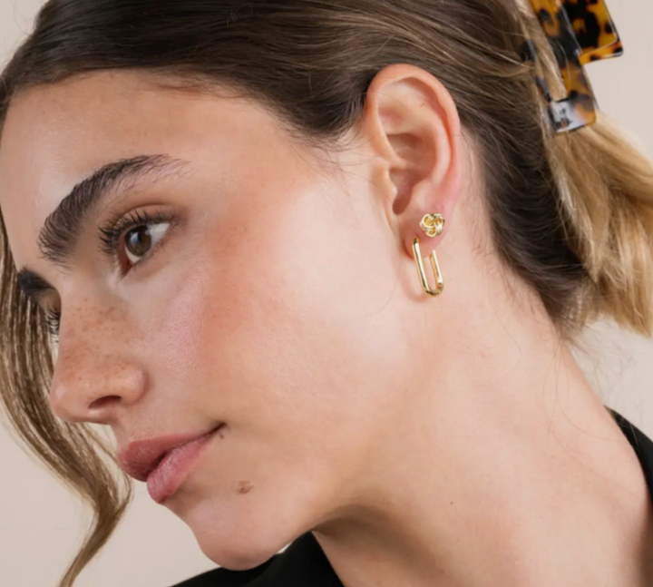 Gold Large Rectangle Hoop Earrings | Modern Statement Hoops