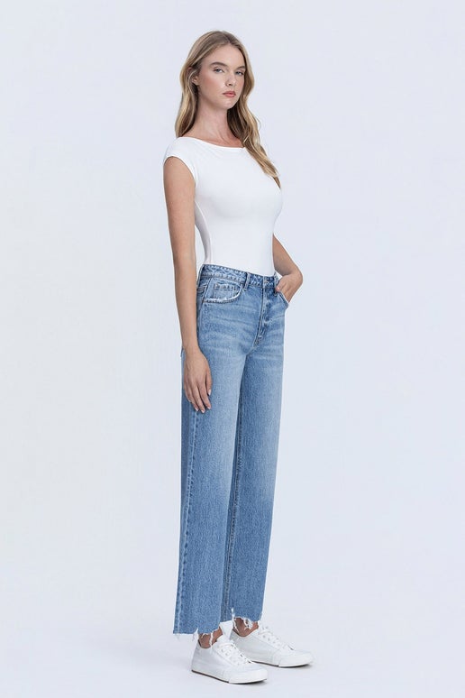 High Rise Clean Cut Hem Wide Leg Jeans