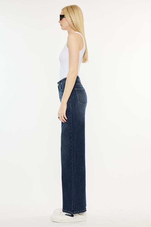 High Rise Wide Leg Dark Jeans