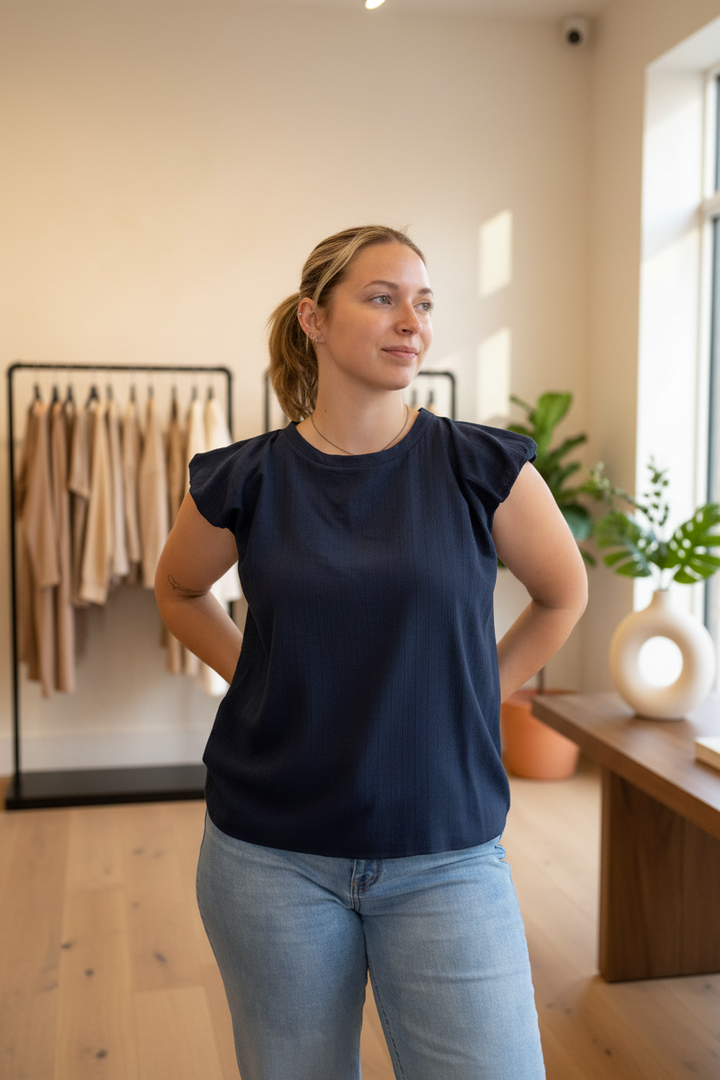 Navy Flutter Sleeve - Front Boutique
