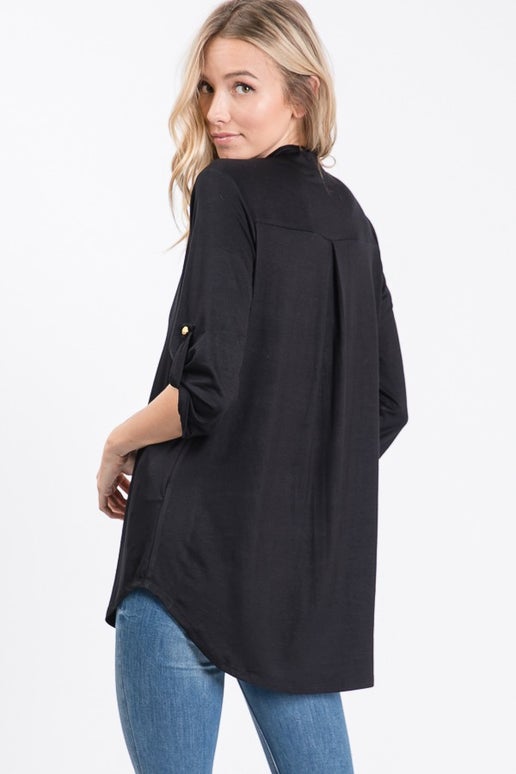 Navy 3/4 Sleeve Collared Top