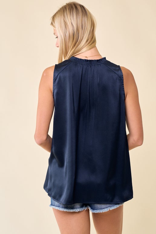 Navy Woven Sleeveless Blouse