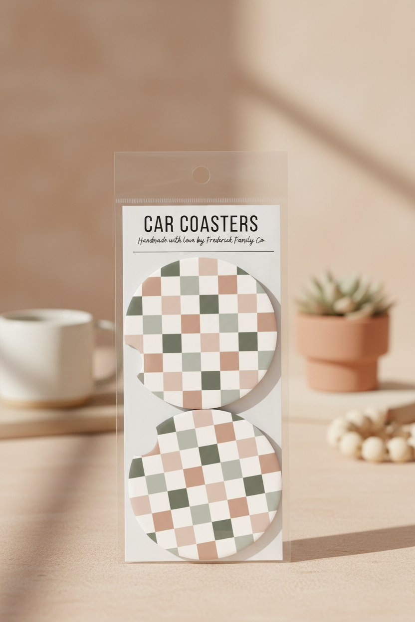 Neutral checkered car coasters