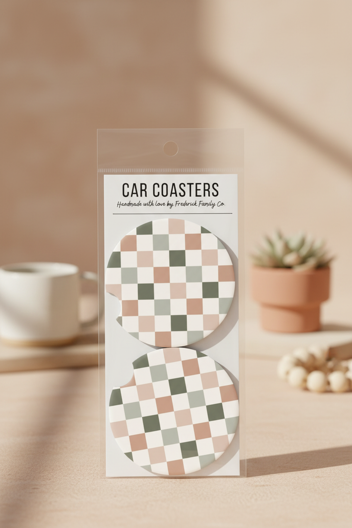 Neutral checkered car coasters
