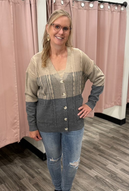 Braided Color Black Cardigan