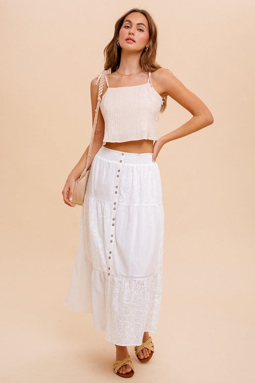 Beige Shoulder Tie Strap Crop Top